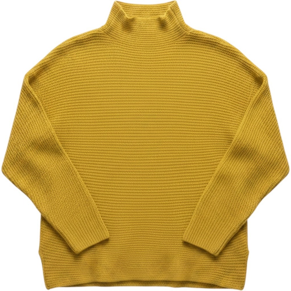 Bartolini Mock Neck Sweater Women L Yellow Excellent Wool Cashmere Ribbed Italy